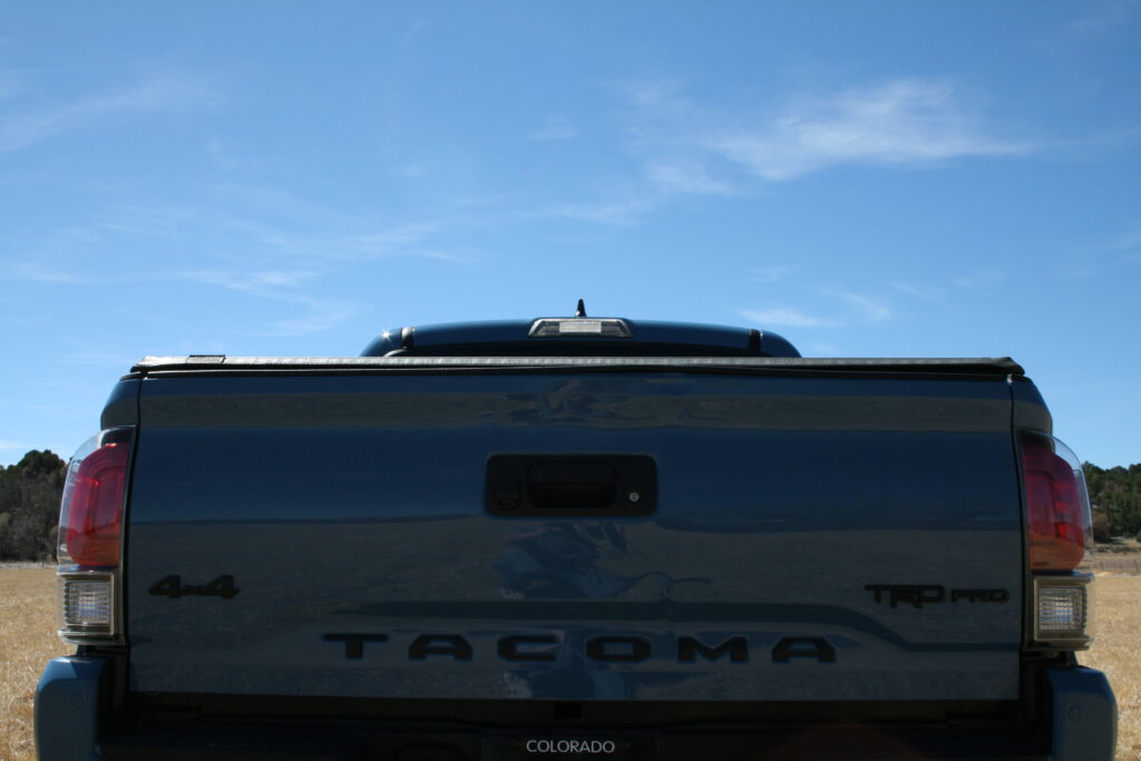 2018 Tacoma TRD Pro matte black tailgate insert letters Cavalry Blue